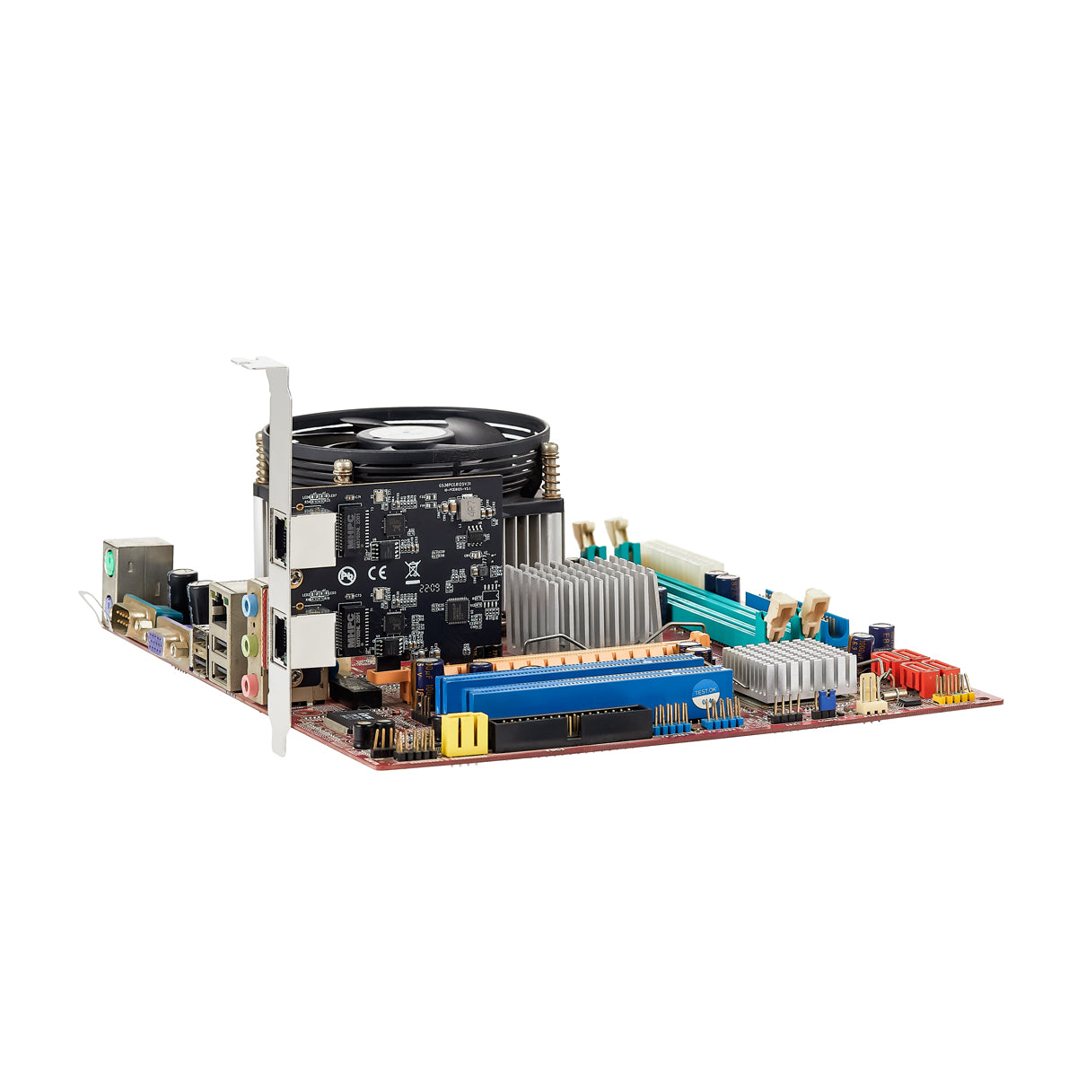 PCIe ethernet card installed in computer motherboard expansion slot