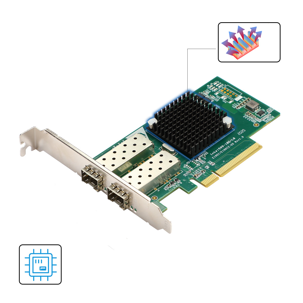 SFP+ 10G Ethernet adapter with two fiber optic ports