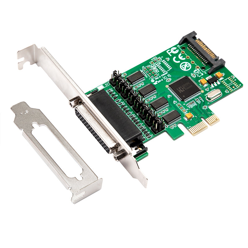PCIe to 4 Port RS-232 Serial Controller Card with expansion bracket and fan-out cable