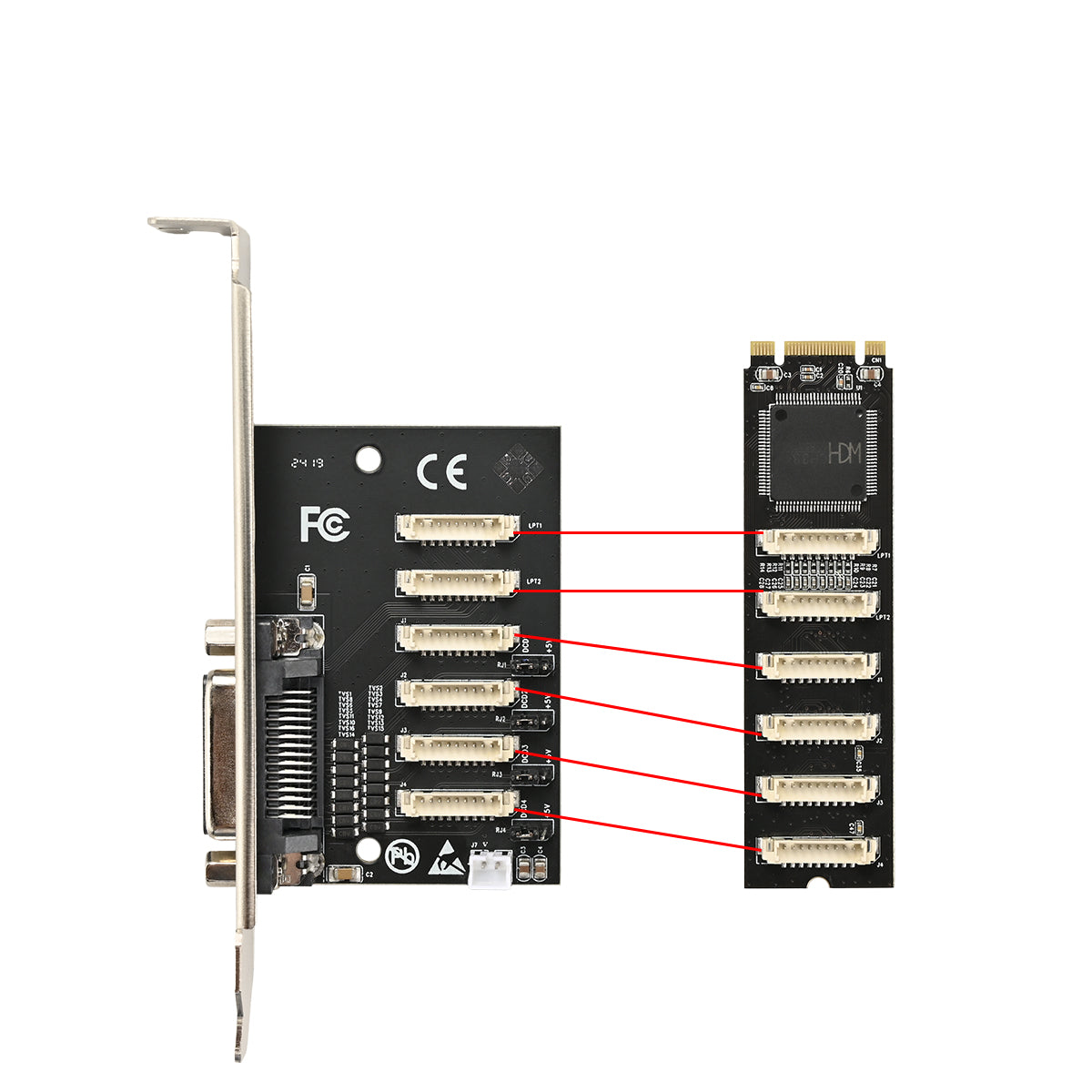 Technical specifications and dimensions of the M.2 to RS232 adapter card