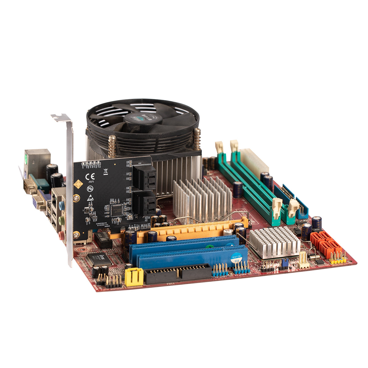 PCIe SATA expansion card installed in computer motherboard slot
