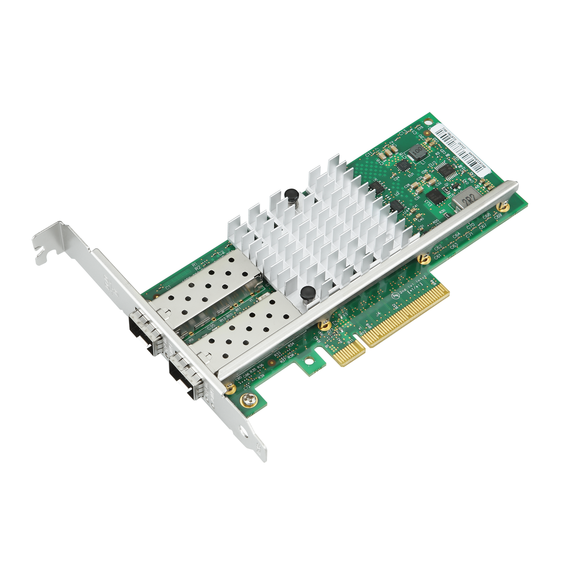 Close-up view of SFP+ ports on 10G Ethernet network adapter