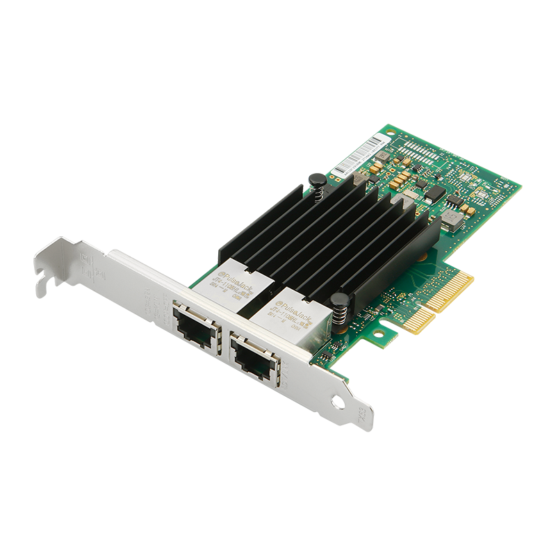 X550-T2 10GbE dual port network card with Intel X550 chip showing front panel with RJ45 ports