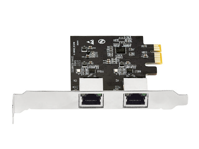PCIe network card back panel with ethernet ports and LED indicators