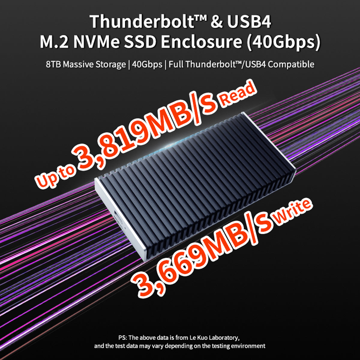 Lekuo 40Gbps M.2 NVMe SSD Enclosure - Thunderbolt 5/4/3 & USB4 Compatible, PCIe 4.0 x4 for MacBook M1/M2/Pro/Max, Windows, PS5 (AA24M11)