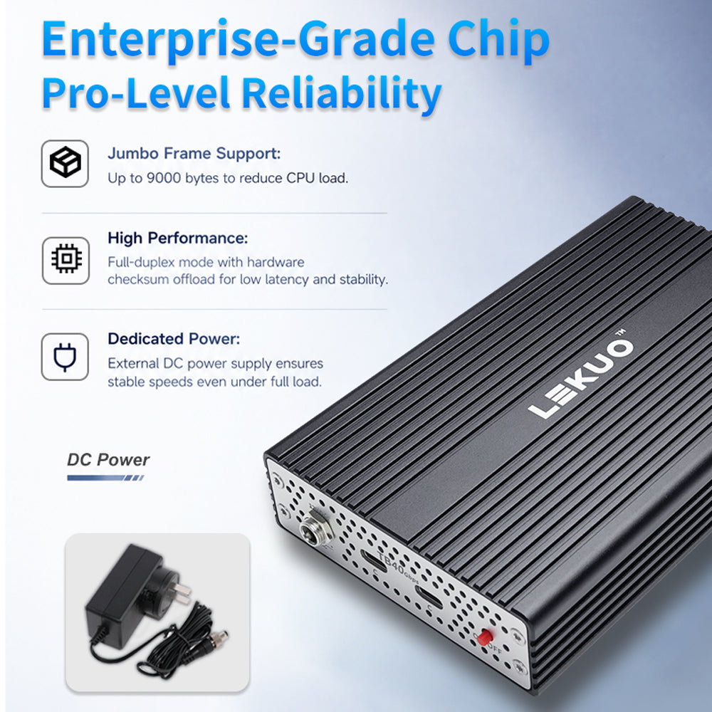 Lekuo USB4 to Dual 25G SFP28 Network Adapter, 40Gbps Thunderbolt 5/4/3 Compatible, 60W PD Charging, for Mac, Windows 11, Linux