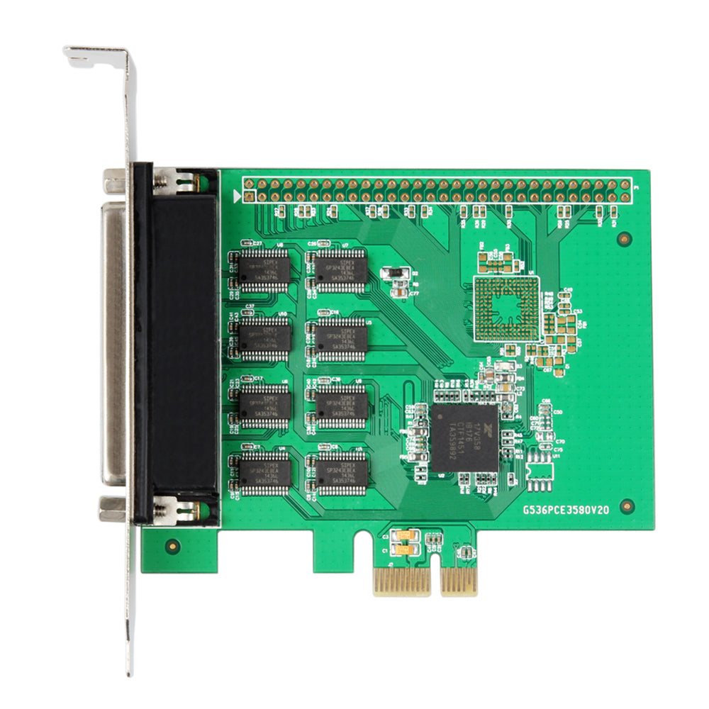 PCIe serial card installed in computer motherboard expansion slot