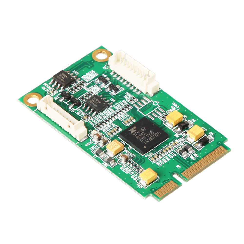 Close-up view of RS422/485 serial ports on Mini PCIe card