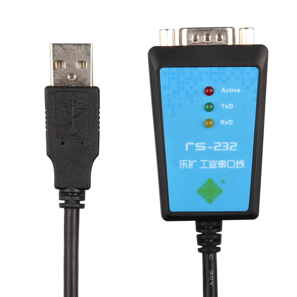 USB to RS232 adapter cable connecting computer to serial device