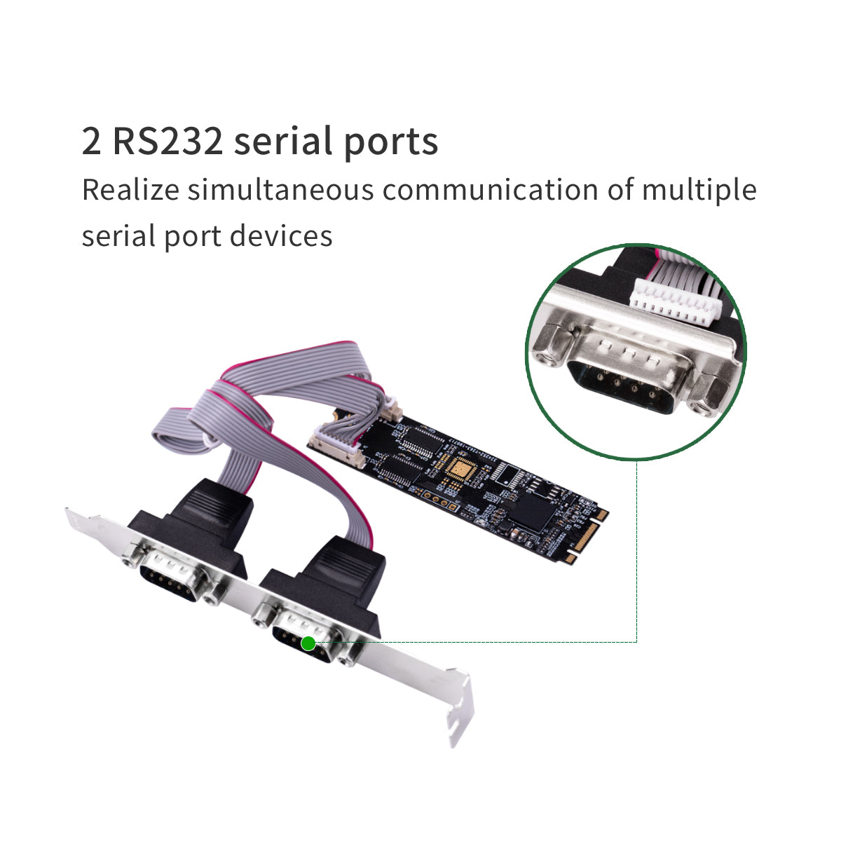 M.2 to dual DB9 RS232 serial controller card front view