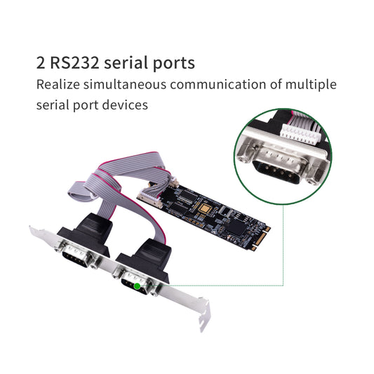 M.2 to dual DB9 RS232 serial controller card front view