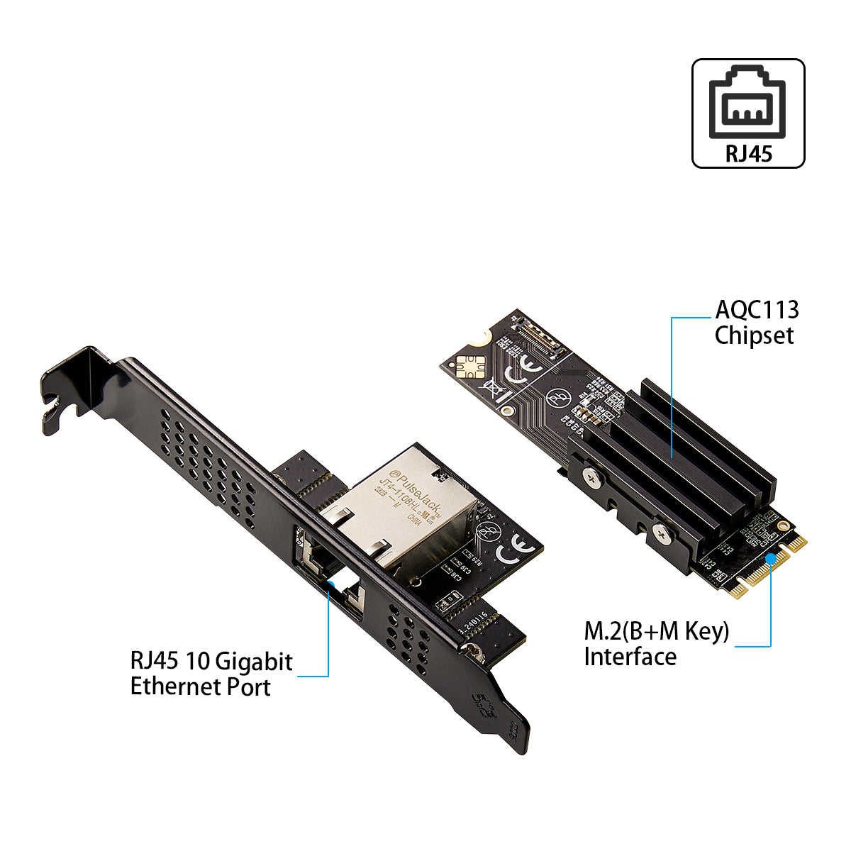 M.2 network card installed in mini PC motherboard B+M key slot
接口特写:
