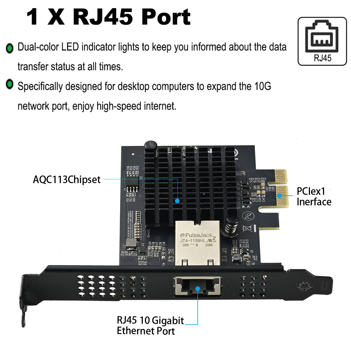 RJ45 Network Interface Close-up - Supports 1G/2.5G/5G/10G Multi-Speed Connections