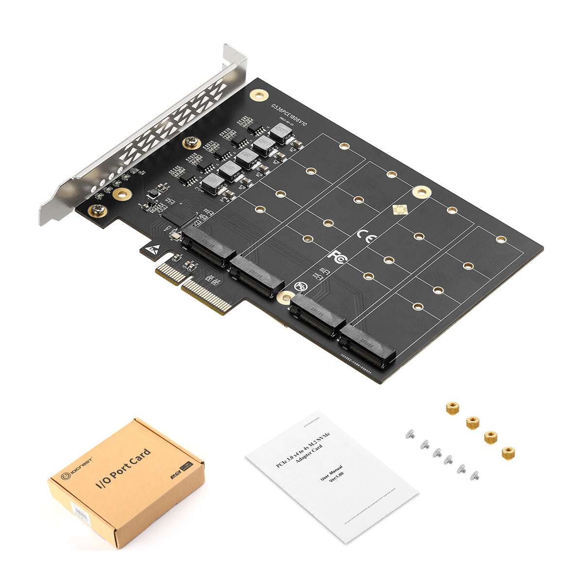 Complete package contents including adapter card, screws, thermal pads and screwdriver