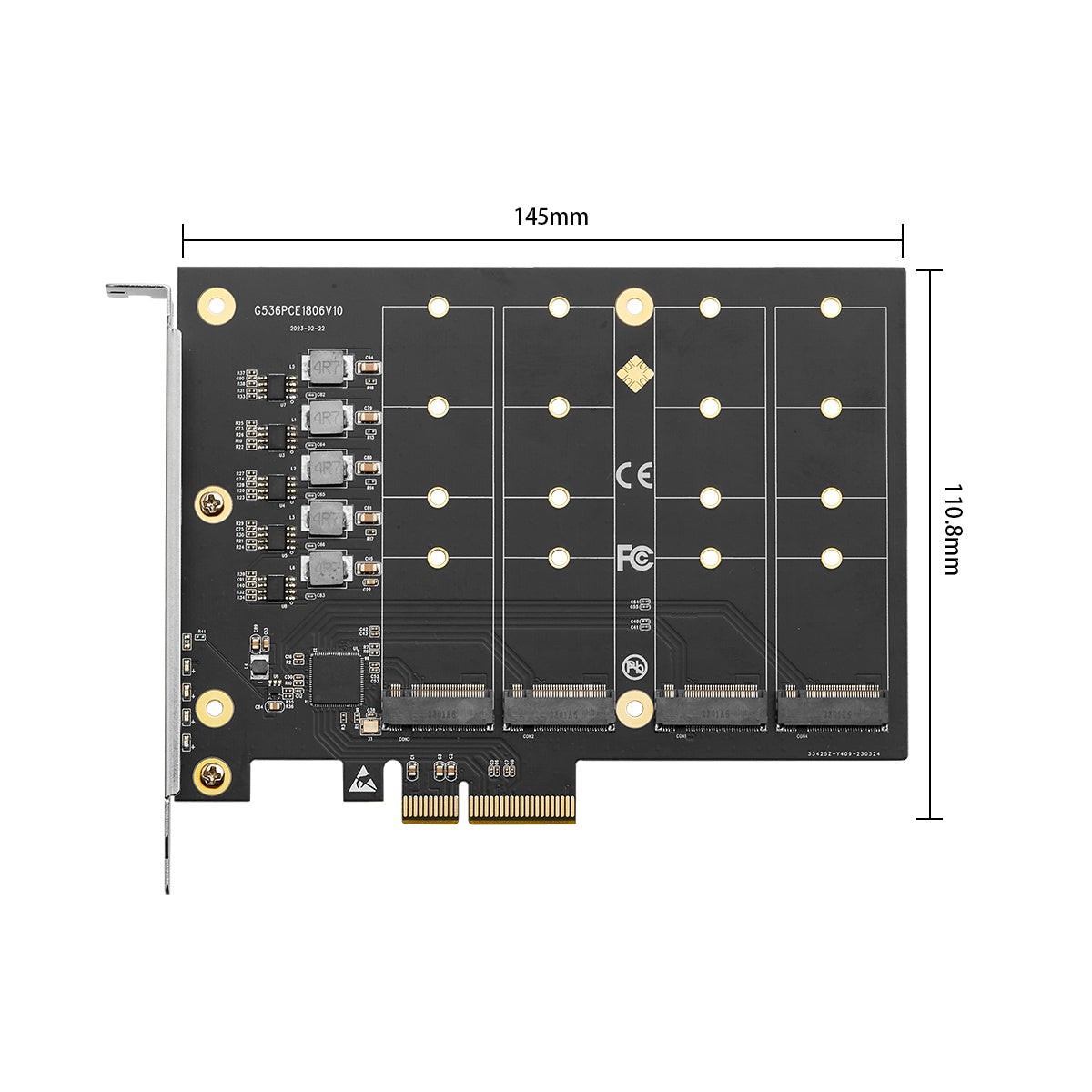 PCIe 3.0 x4 to 4x M.2 NVMe SSD adapter card with four M.2 slots