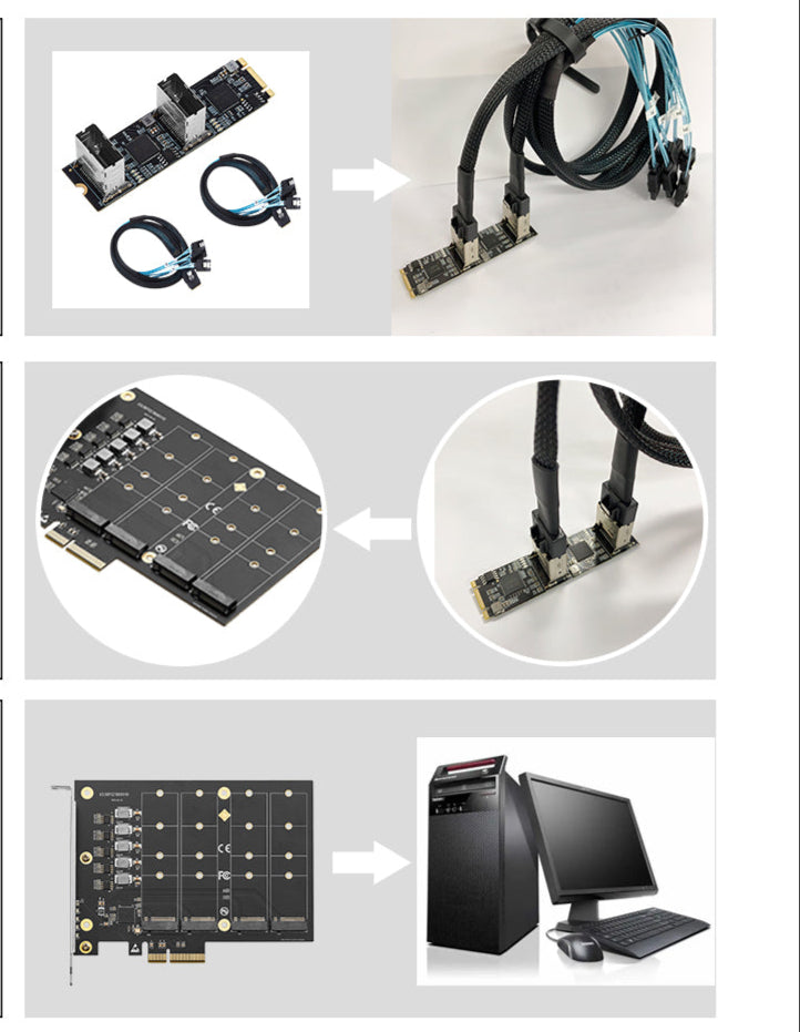 M.2 NVMe SSD adapter card installed in PCIe slot on motherboard