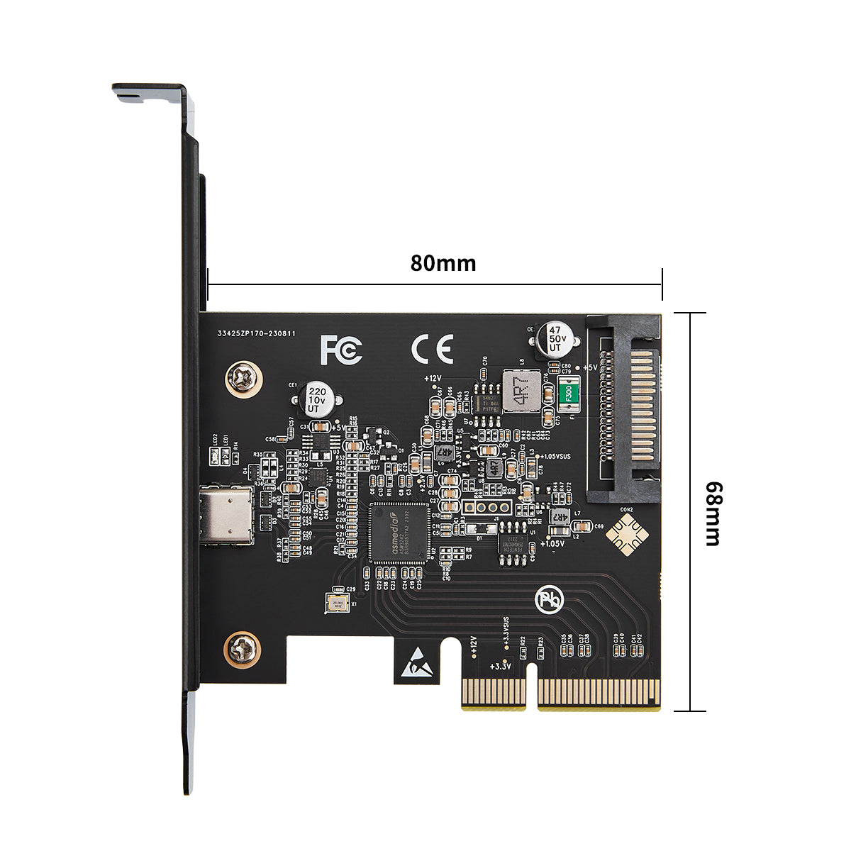 Lekuo PCIe expansion card with USB3.2 Type-C ports close-up view