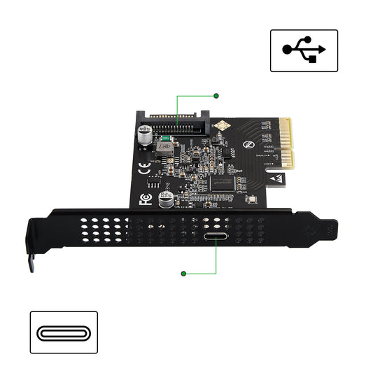 PCIe to USB3.2 Type-C Host Controller Card - Front View