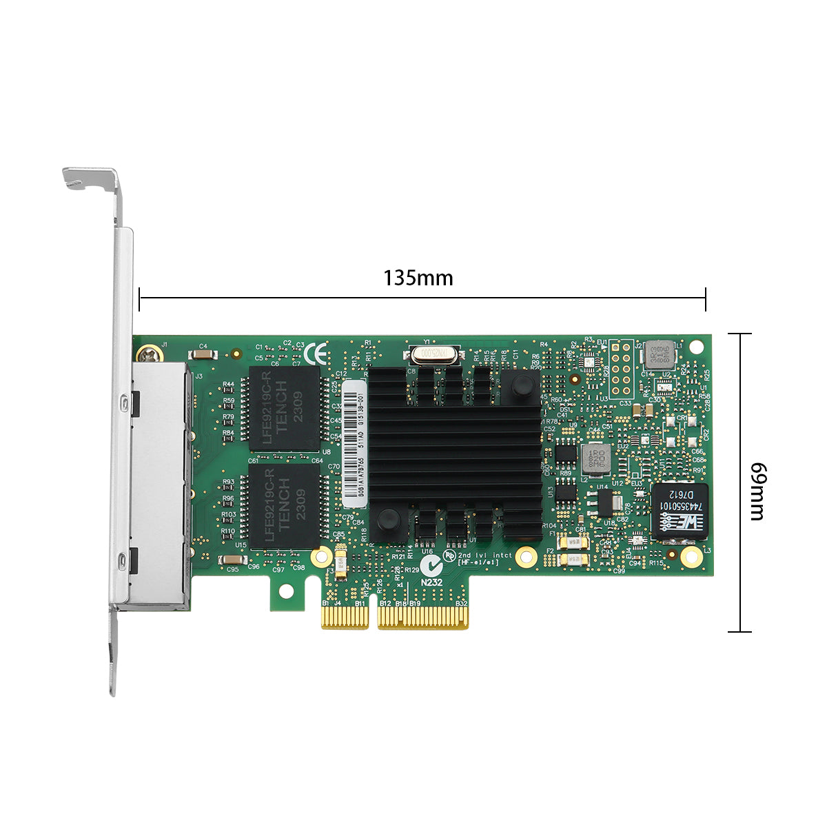 PCIe network card installed in computer motherboard expansion slot