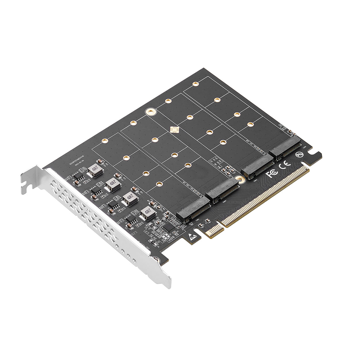 PCIe 4.0 x16 to 4x M.2 NVMe SSD adapter card with four M.2 slots