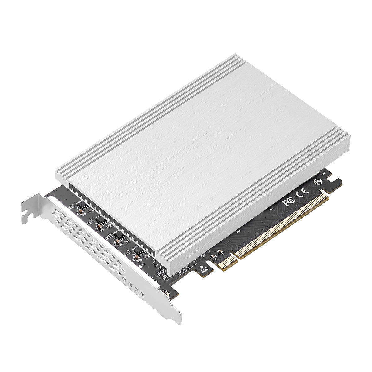 PCIe 4.0 x16 to 4x M.2 NVMe adapter card with four M.2 slots