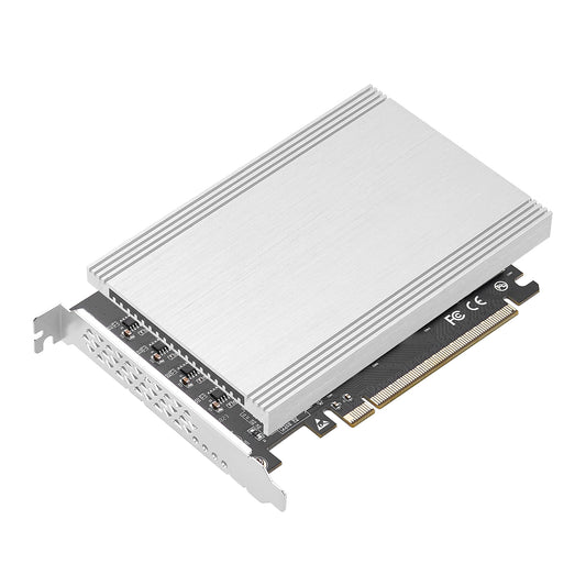 PCIe 4.0 x16 to 4x M.2 NVMe adapter card with four M.2 slots