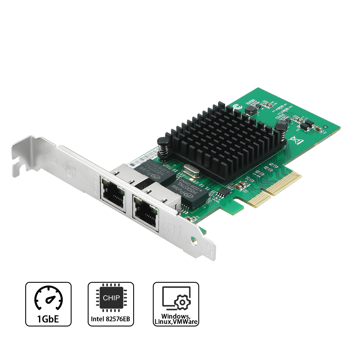PCIe network card dual RJ45 ports close-up view