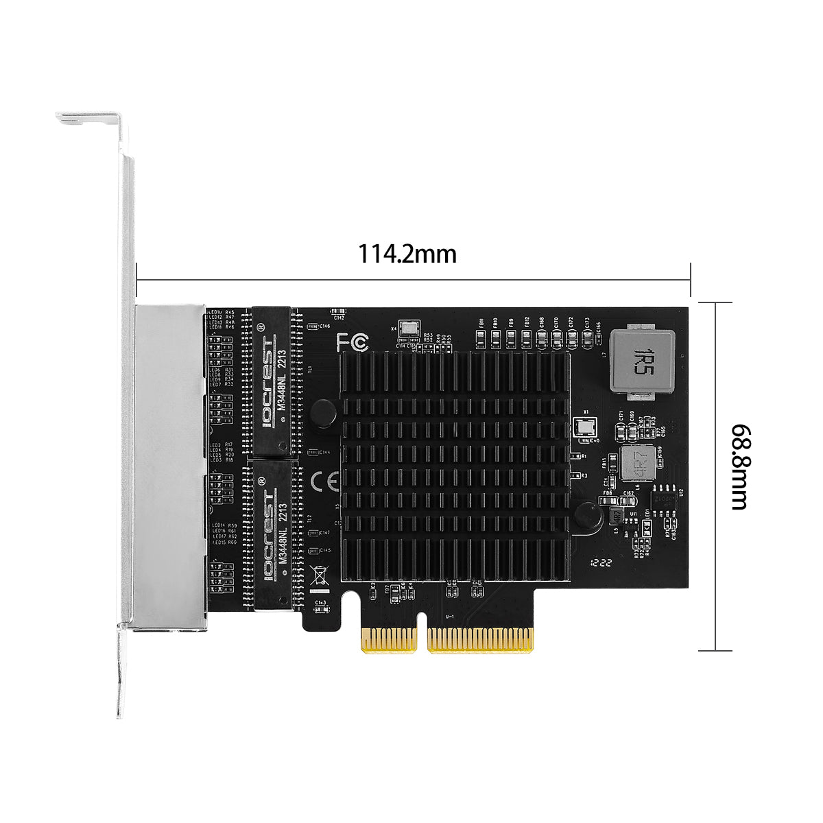 Technical specifications diagram of 4-port Ethernet PCIe card