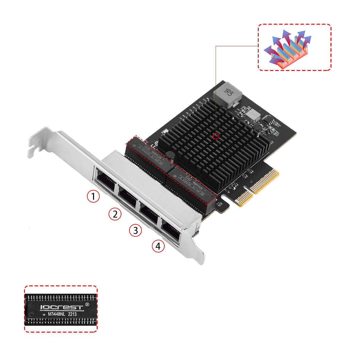 PCIe 4-port Gigabit Ethernet network card by Lekuo