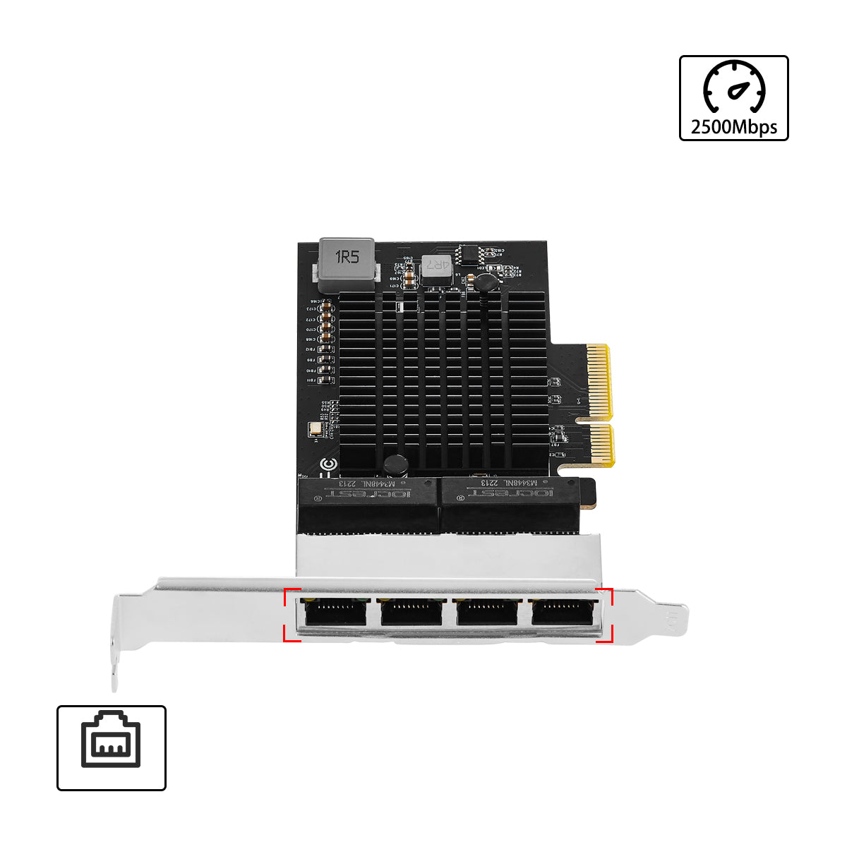 PCIe Ethernet card installed in computer motherboard slot