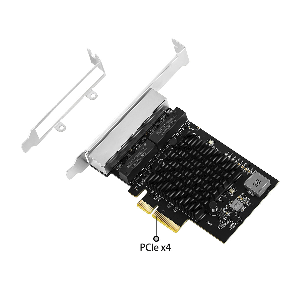 Close-up view of 4 RJ45 Ethernet ports on PCIe network card