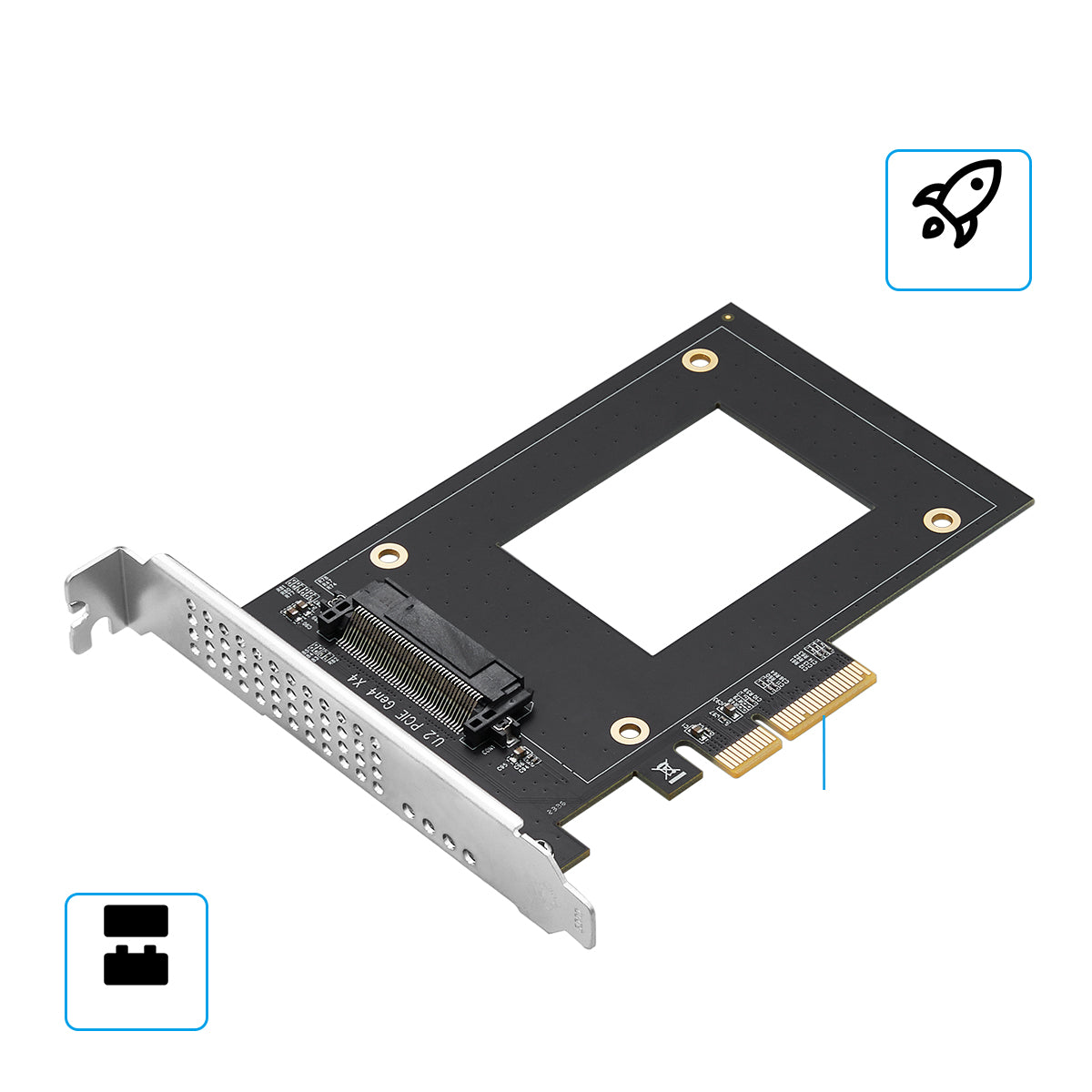 PCIe x4 to U.2 SFF8639 SSD adapter card showing connector interfaces