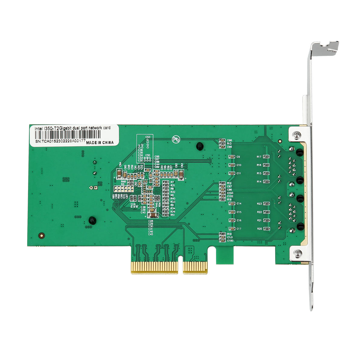 PCIe x4 ethernet card installed in computer motherboard expansion slot