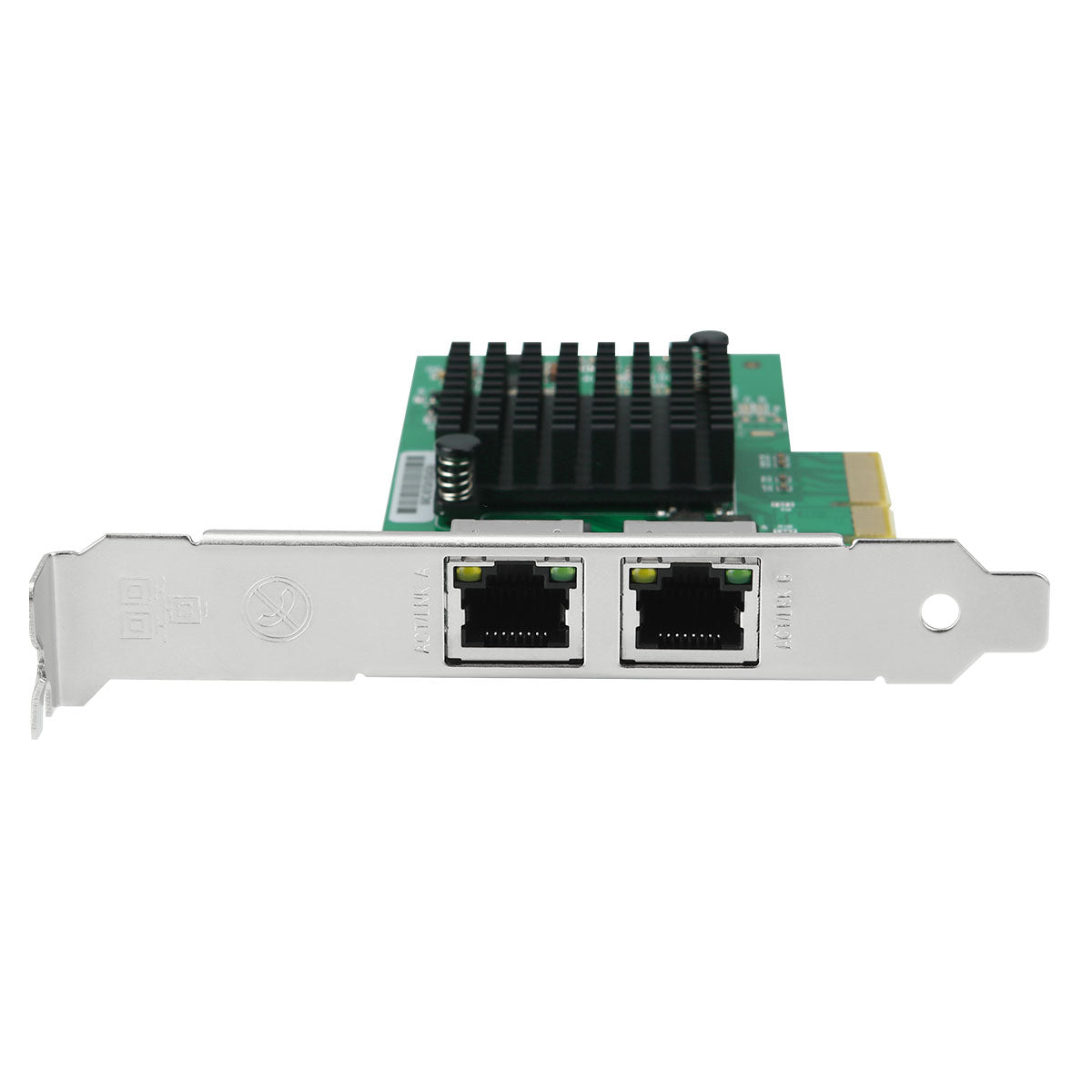 Close-up view of dual RJ45 gigabit ethernet ports on PCIe network card