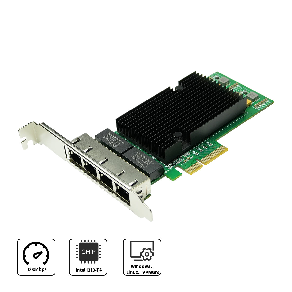 PCIe x4 to 4 Ports 1G Server Lan Card Intel i210-T4
