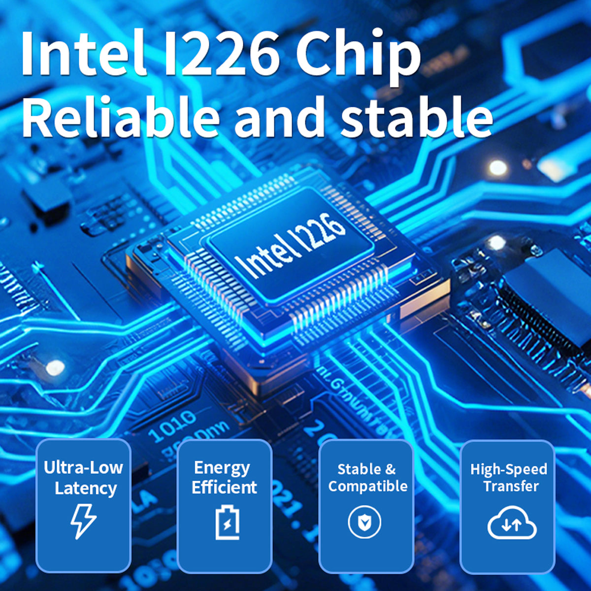 Intel I226 network controller chip on PCIe card circuit board