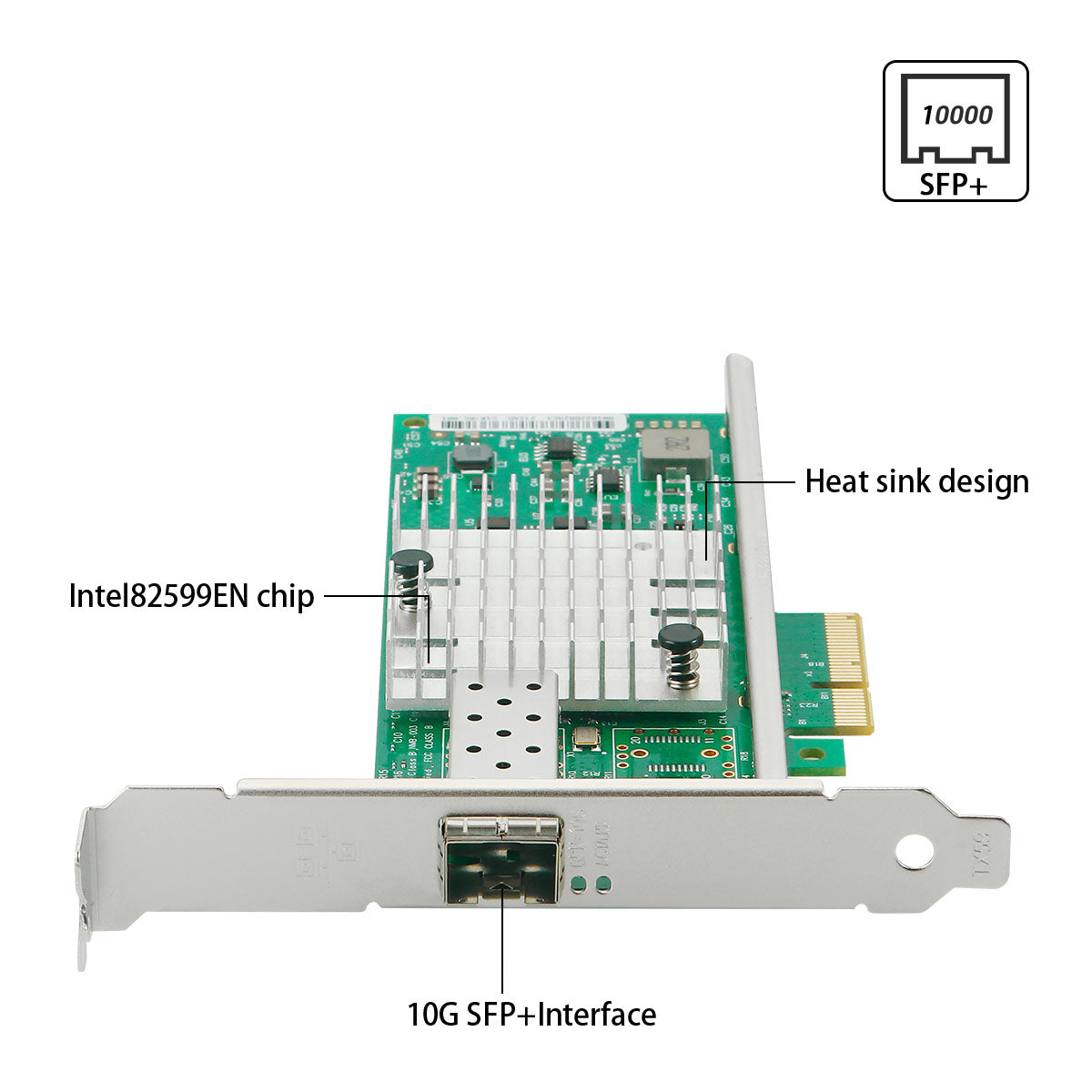 SFP+ port detail on 10G Ethernet network card for fiber optic connections