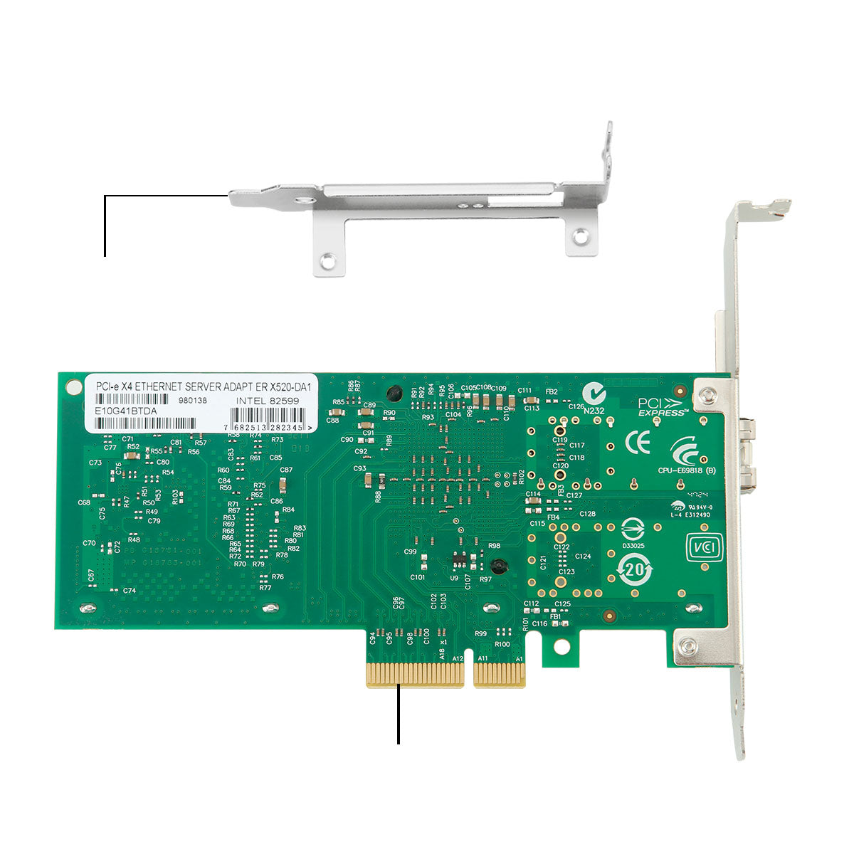 Low-profile bracket included with 10G Ethernet network card for server installation