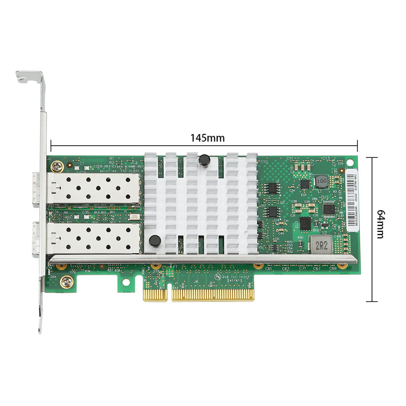 Side profile of dual-port 10G Ethernet network card showing low-profile bracket