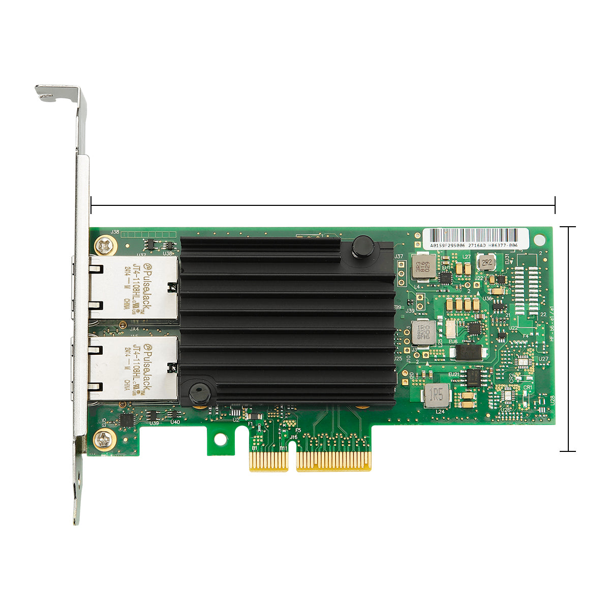 Side view of X550-T2 PCIe x4 network adapter showing connector and mounting bracket