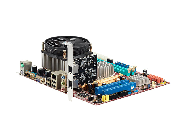 PCIe ethernet card installed in computer motherboard slot