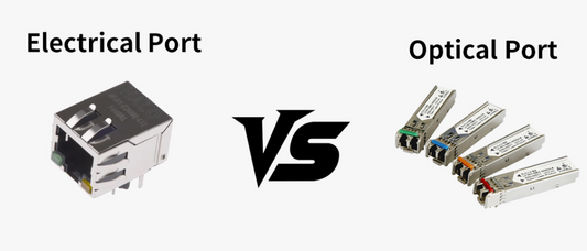 Comparison of optical fiber and electrical copper network ports for high-speed connectivity
