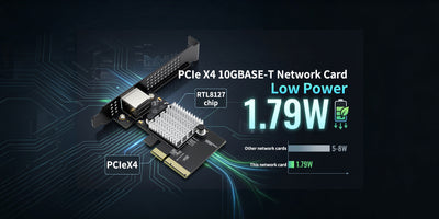 Lekuo PR27R12 PCIe X4 to Single-Port 10GbE Ethernet Adapter: 1.79W Ultra-Low Power Solution for NAS, Workstations & Servers