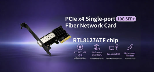 Lekuo PR27F11 PCIe X4 to Single-Port 10G SFP+ Fiber NIC: Ultra-Low Power 10GbE Solution for NAS, Workstations & Servers