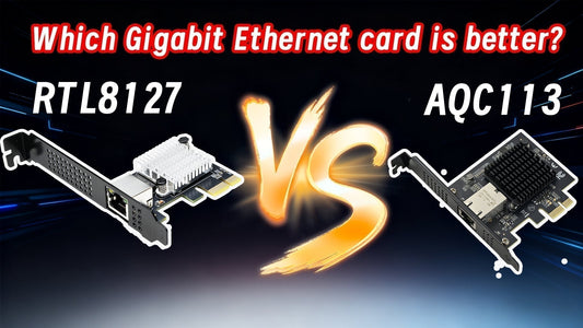 10GbE network card performance comparison test setup showing RTL8127 and AQC113 adapters on new and legacy platforms