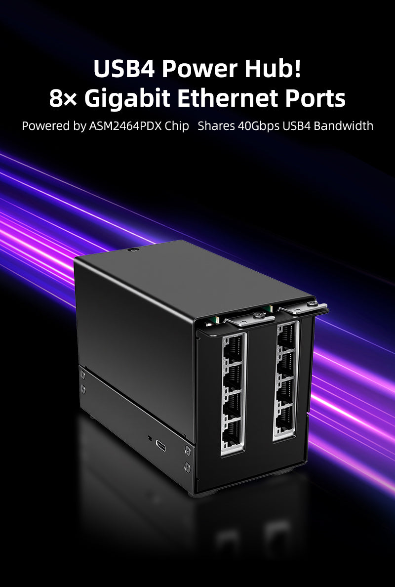 Lekuo USB4 - 8ポート ギガビットイーサネットアダプター - 40Gbps Thunderbolt 3/4/5対応ネットワークハブ、Realtekチップセット搭載、NAS、サーバー、ミニPC、ノートパソコン用