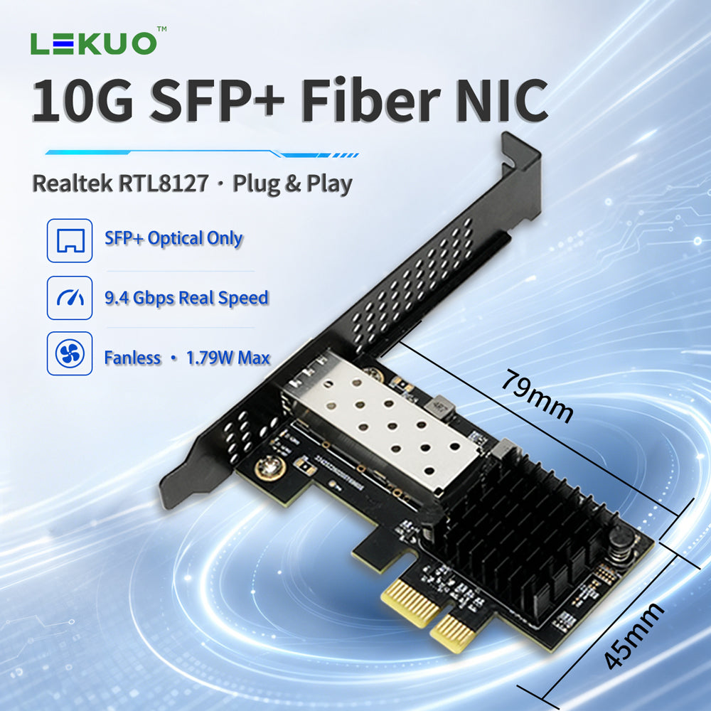 Lekuo PCIe 10G SFP+ Network Card | Realtek RTL8127 | Ultra-Low 1.79W, Fanless