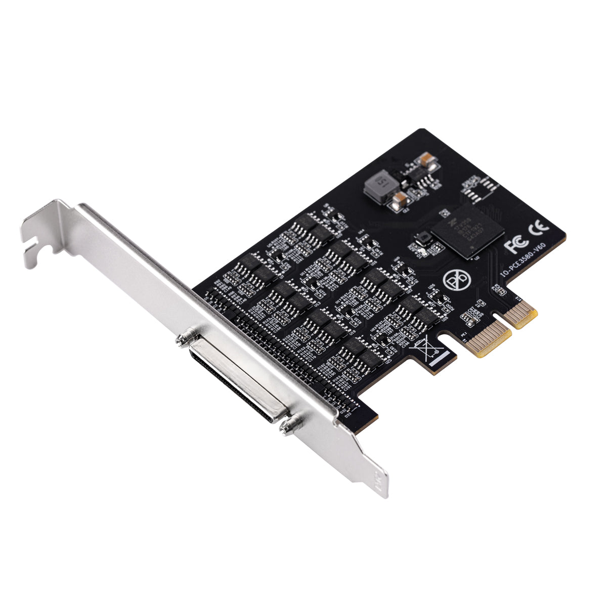 Close-up view of multiple DB9 serial ports on expansion card