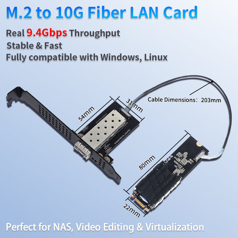 Lekuo M.2 B+M Key to 10GbE SFP+ Network Card, Realtek RTL8127ATF PCIe 3.0 x2, 1.79W Low Power for NAS, Server & Desktop