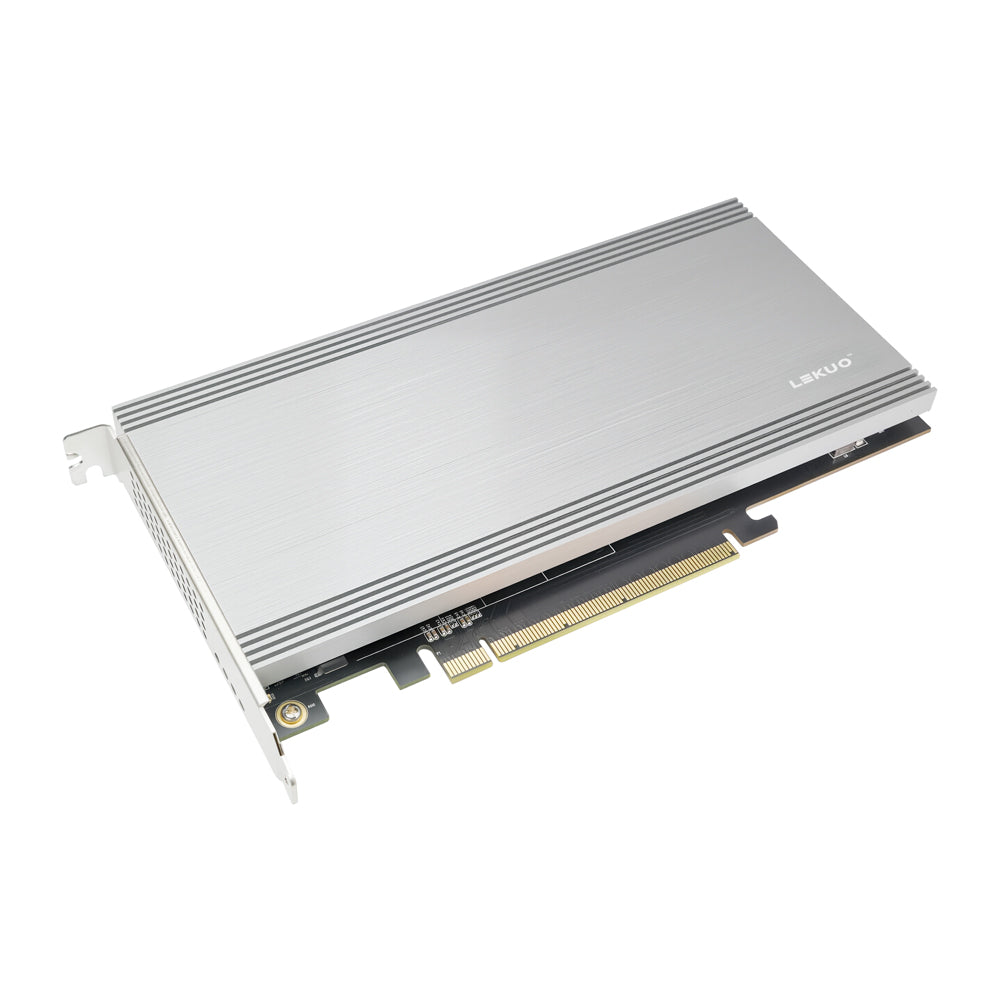 Lekuo PX24M41 PCIe 4.0 x16 to 4x M.2 NVMe adapter card front view with four M.2 slots
